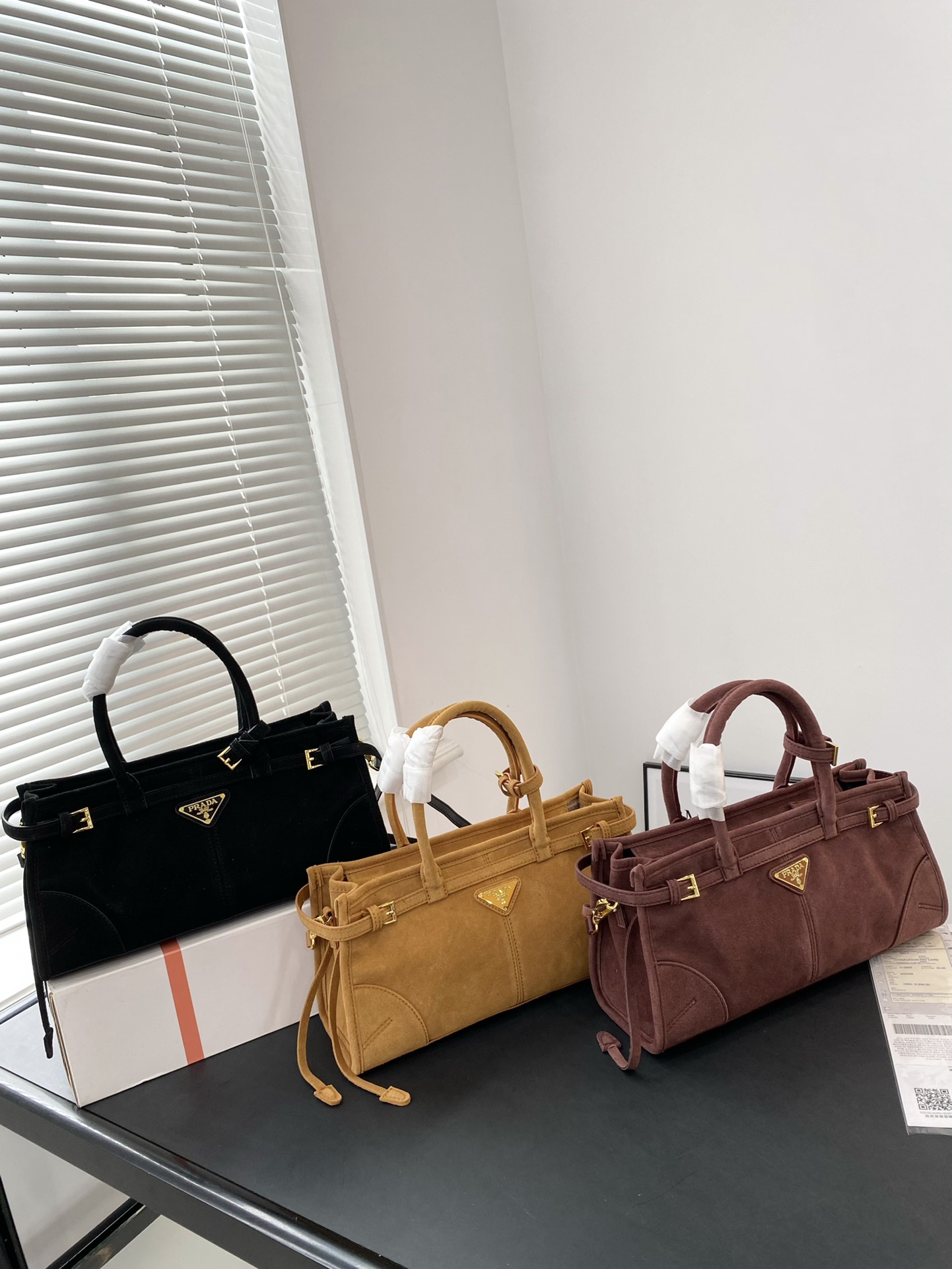 Prada suede soft luxury handbag