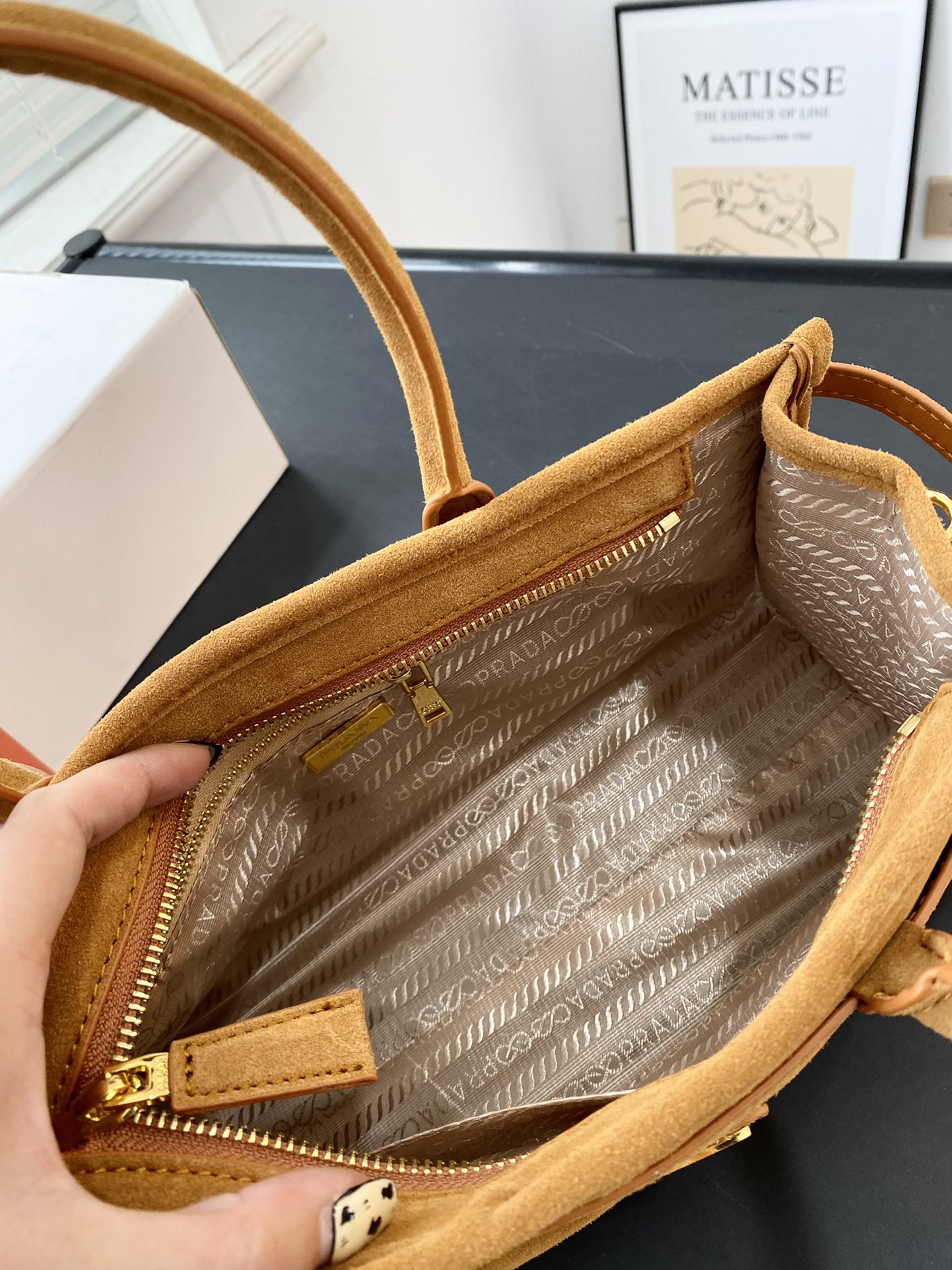Prada suede soft luxury handbag