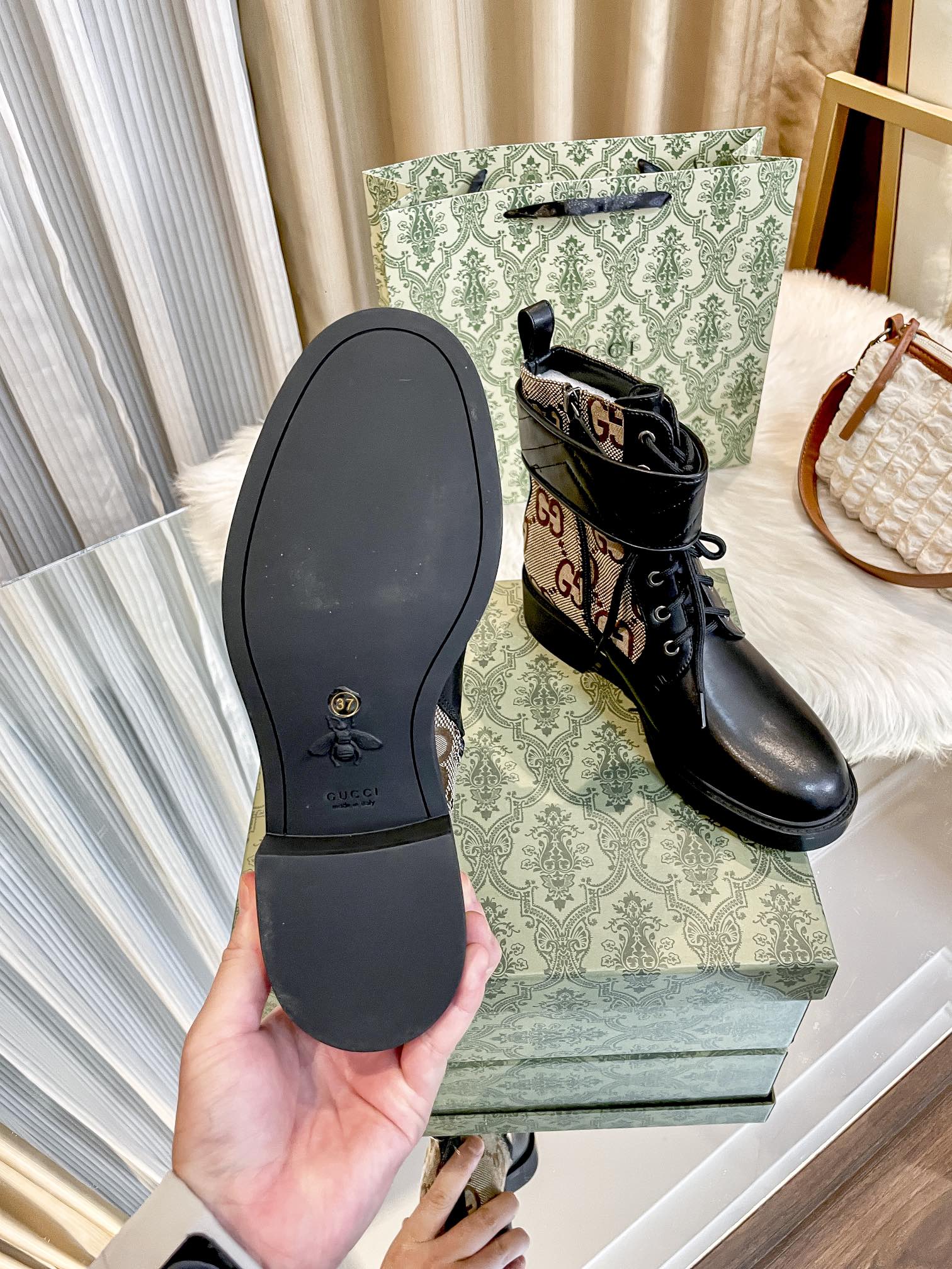 Gucci Crystal leather GG boots 139056